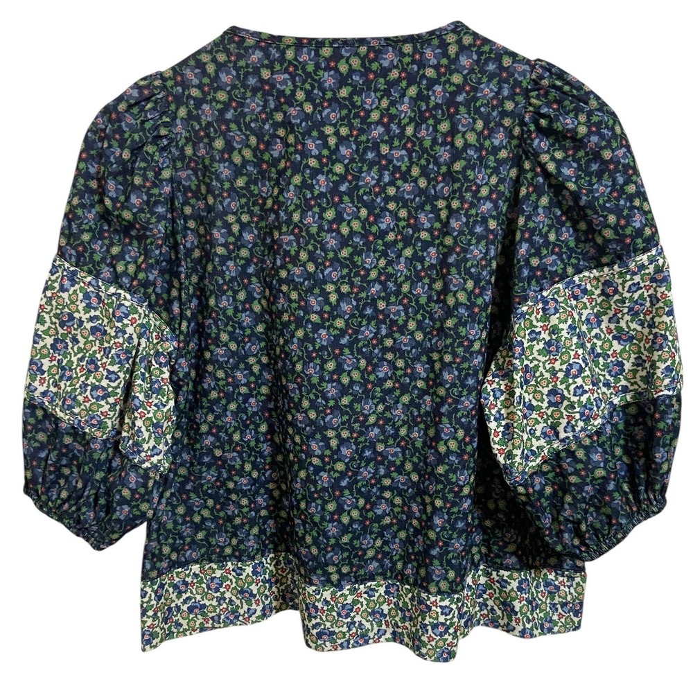 THE GREAT Maiden Floral Patchwork Corduroy Peasant Blouse Cottagecore Size 0/XS - Picture 3 of 13
